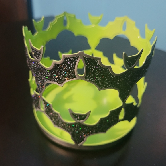 Bath & Body Works Other - Bath And Body Works Green BAT Cutout Candle Holder with Black Glitter Overlay